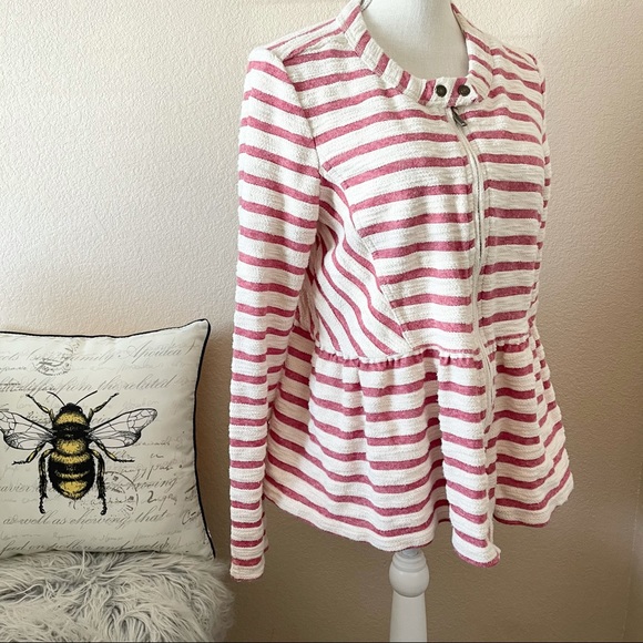 Free People peplum hem red & ivory striped jacket - Picture 5 of 8